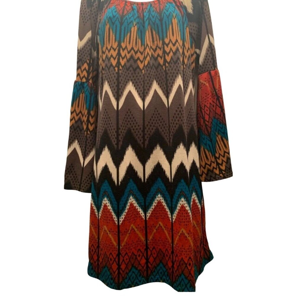 Lilypad Dress Sz 1X Plus Multicolor Chevron Pattern Sweater Knit On/Off Shoulder